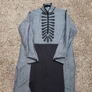 Men Grey & Black Shalwar Kameez Designer